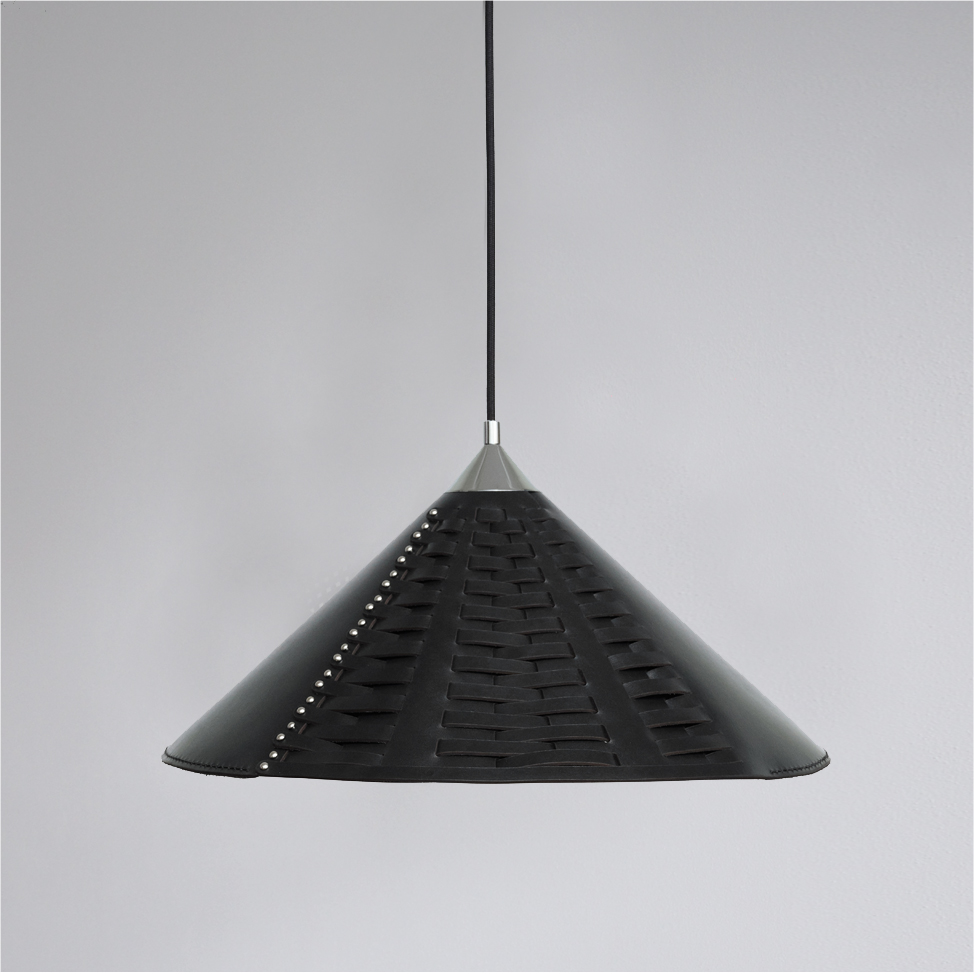Koni lamp Uniqka large in black leather with silver colored metal details