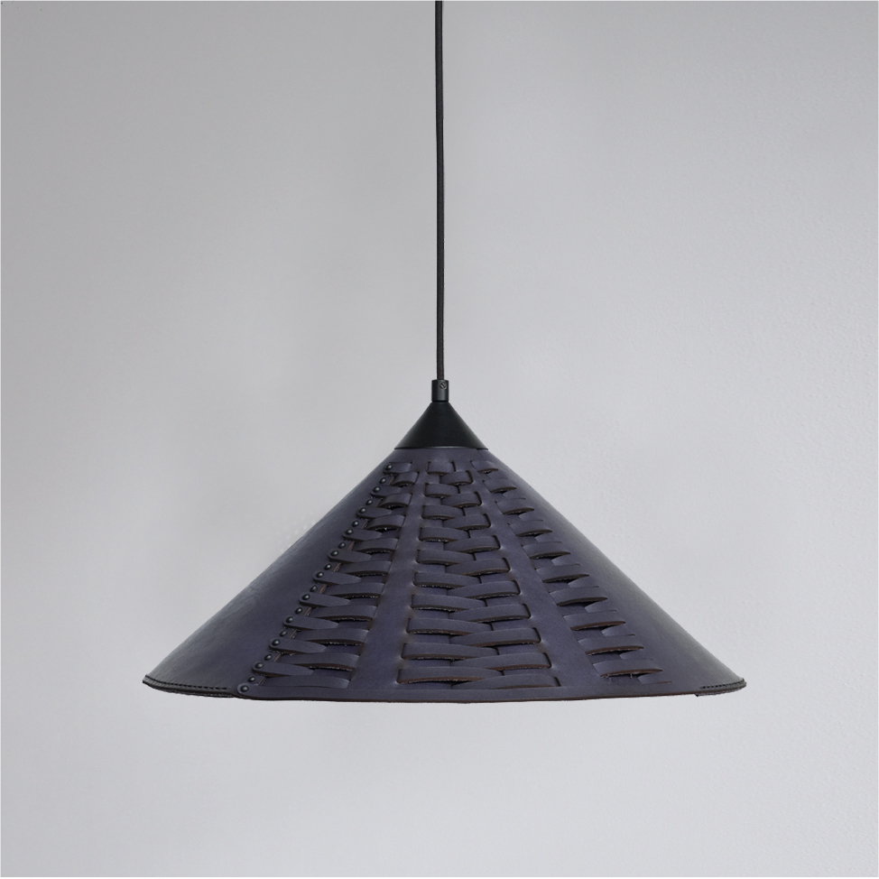 Koni lamp Uniqka Large in navy blue leather with black metal details